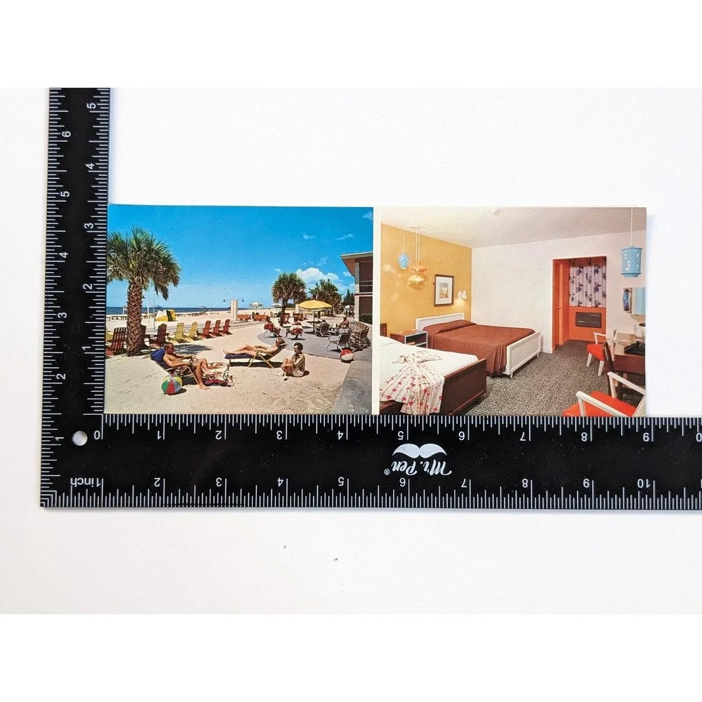 Treasure Island, Florida FL Buccaneer Resort Motel MCM Interior & Beach Postcard